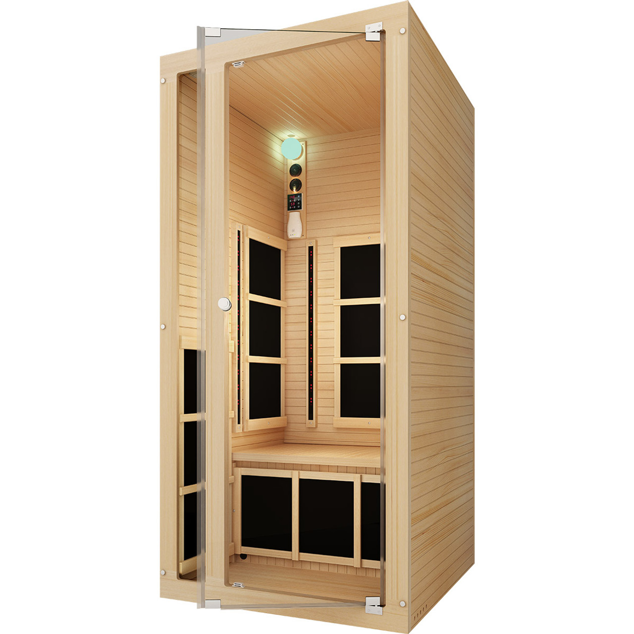 Tek kişilik hemlock infrared sauna kabini, temperli cam kapı